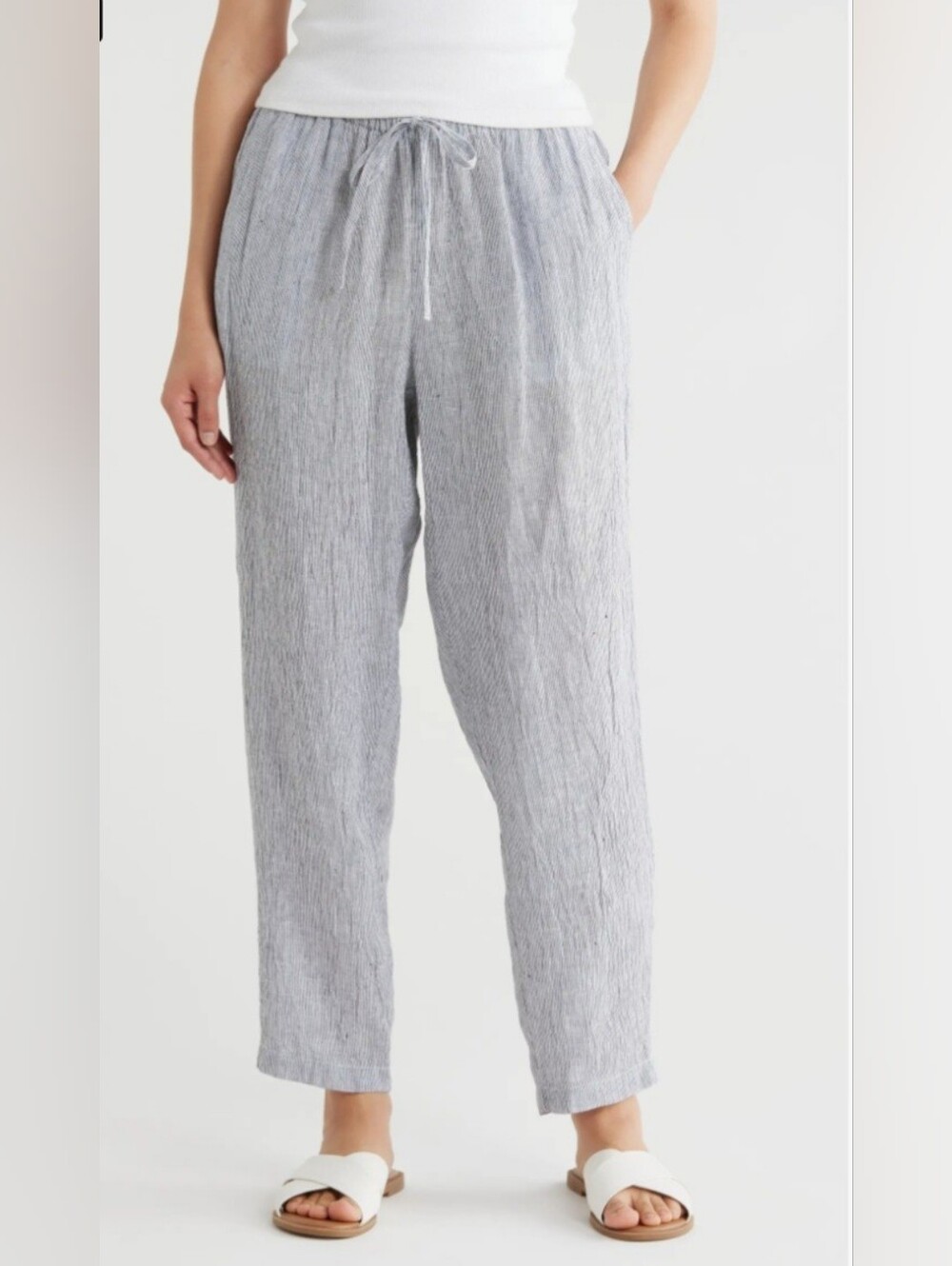 NWT Eileen Fisher Organic Linen Tapered Ankle Pant. Size PL